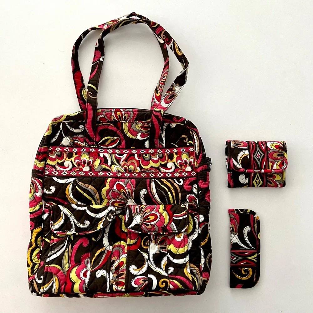 VERA BRADLEY Large Laptop School Bag Purse Wallet Eye Case Floral Paisley Print